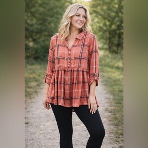 torrid Rust Plaid Button-Front Babydoll Tunic